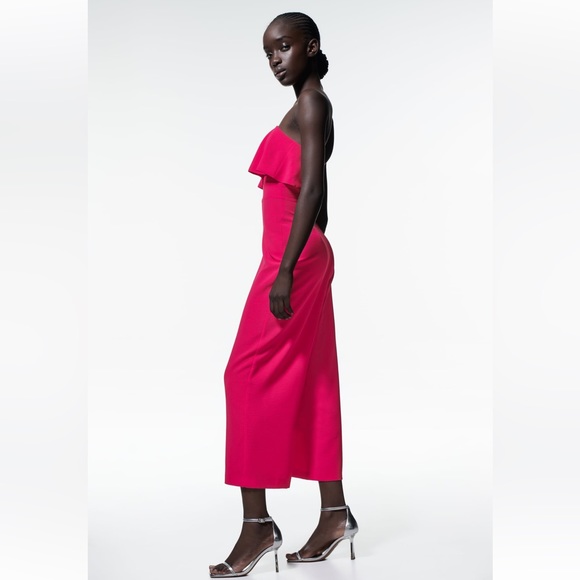 ZARA STRAIGHT NECK CAPE JUMPSUIT SIZE S/M FUCHSIA 1165/267 NWT - Picture 3 of 8